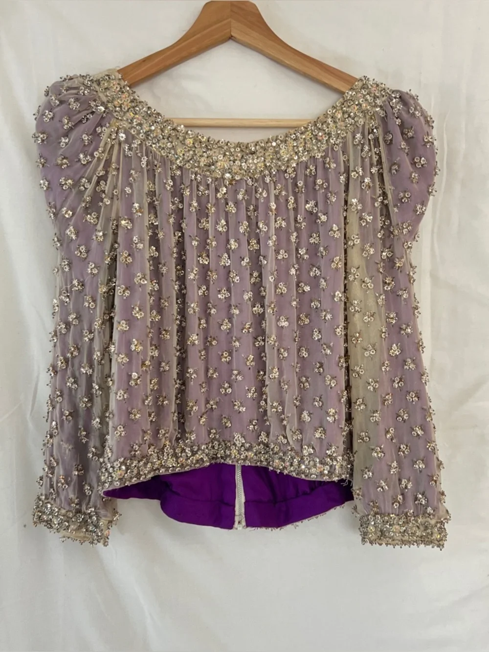 60s Couture Beaded Evening Top Heavy Crystal Embellishment Silk Cropped Italy S - Picture 6 of 13